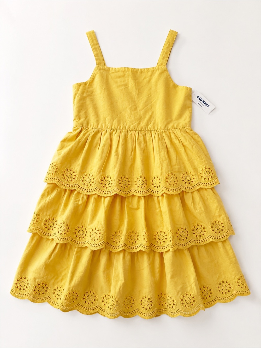 Old Navy Yellow Eyelet Tiered Dress Girls Size L 10-12 NWT